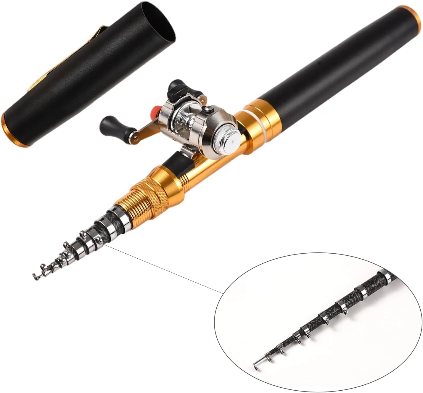 Portable Pocket Telescopic 1.95m Mini Pen Shape Fishing Rod and Fishing Reel Combos