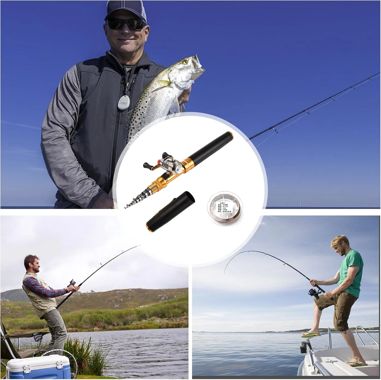 Portable Pocket Telescopic 1.95m Mini Pen Shape Fishing Rod and Fishing Reel Combos