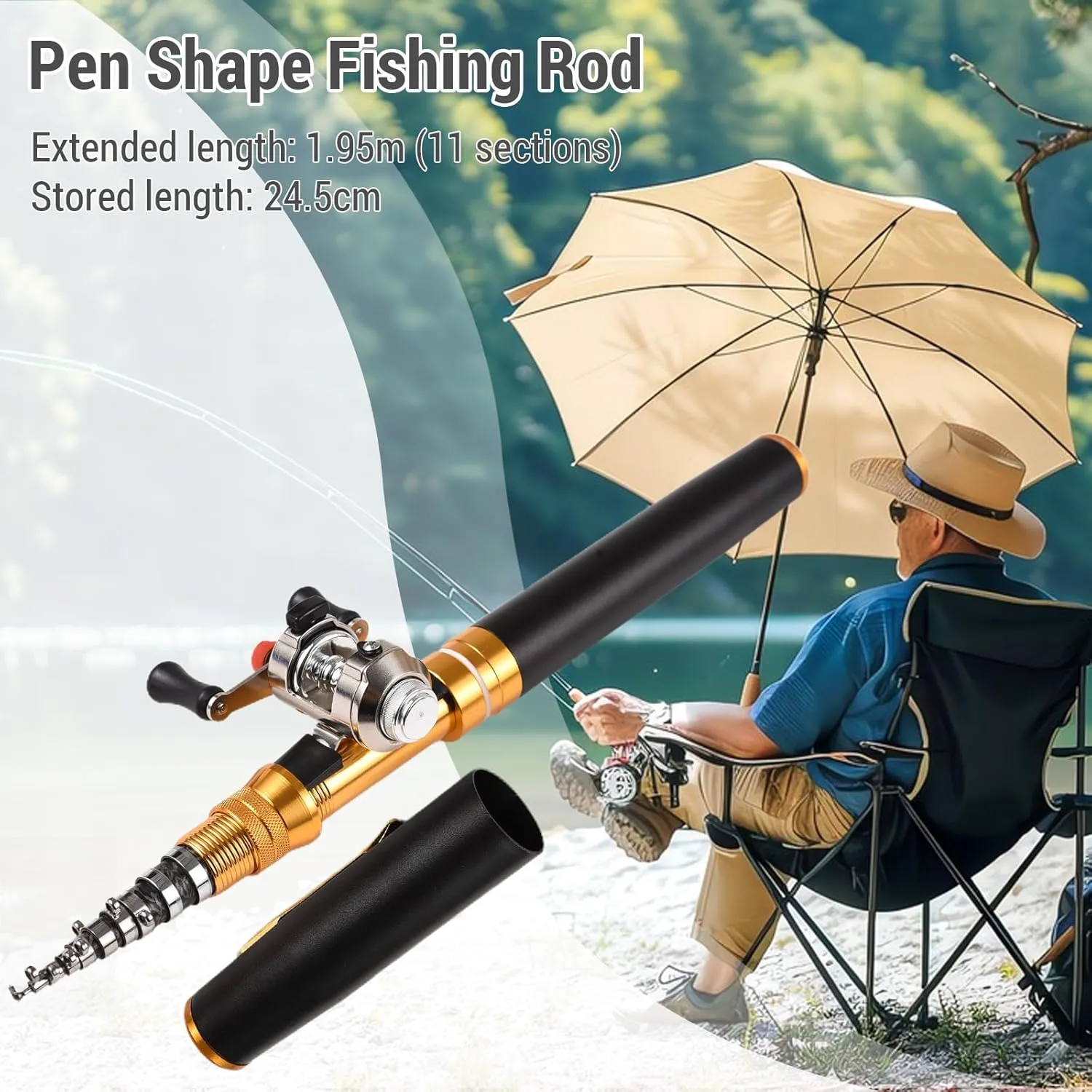 Portable Pocket Telescopic 1.95m Mini Pen Shape Fishing Rod and Fishing Reel Combos