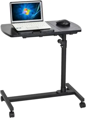 Portable Swivel Laptop Table Desk, Adjustable Angle & Height Rolling Stand Tiltable Tabletop Desk Laptop Notebook Sofa/Hospital Table Stand W/Lockable Casters, Black