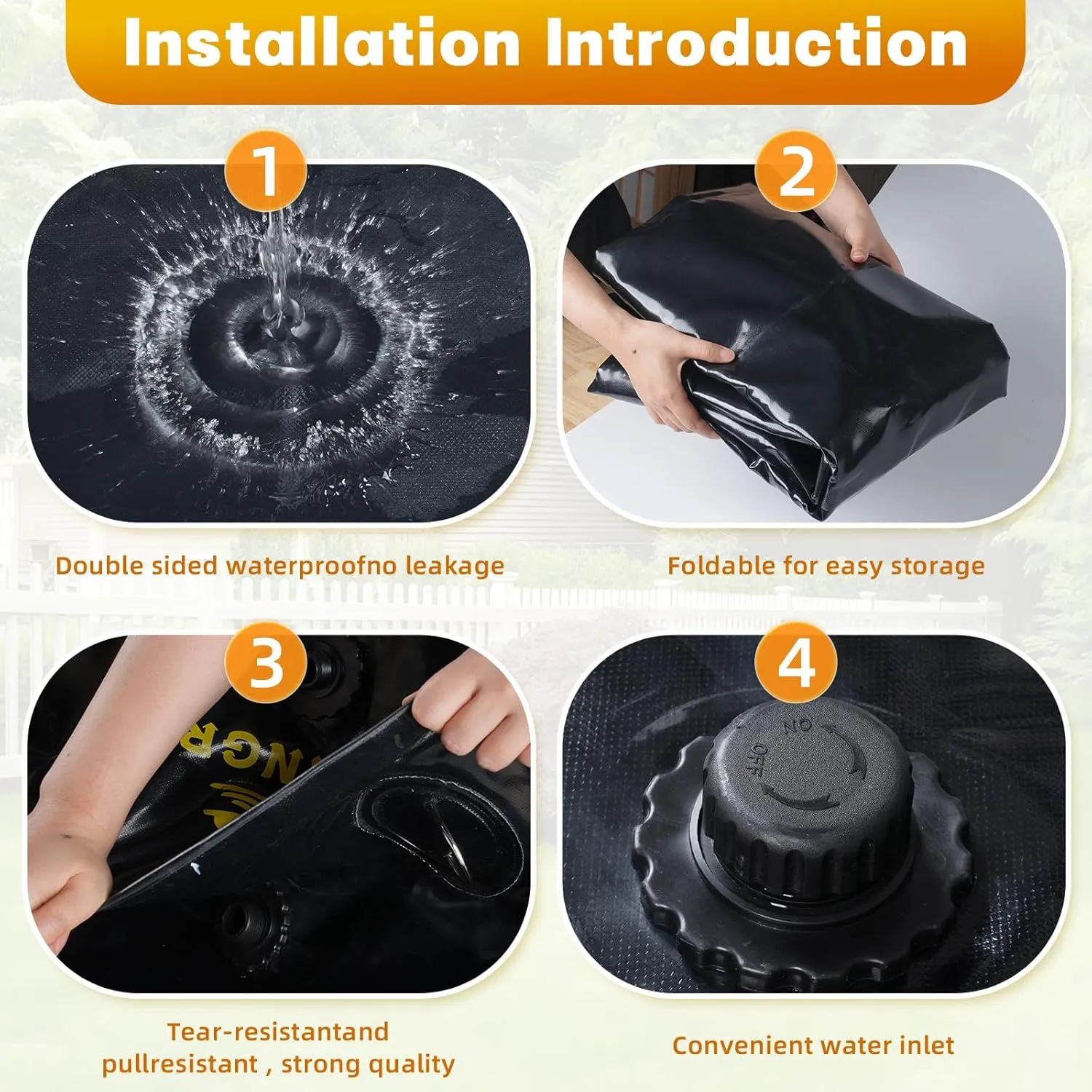 Portable Water Storage Bladder Portable PVC Water Reservoir with valves and Overflow Kit Containers Foldable Water Tank for Outdoor Use Fire Protection Agricultural Irrigation Black 105 Gallons(400L)