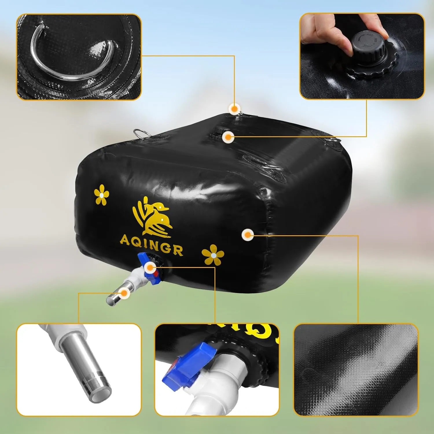 Portable Water Storage Bladder Portable PVC Water Reservoir with valves and Overflow Kit Containers Foldable Water Tank for Outdoor Use Fire Protection Agricultural Irrigation Black 105 Gallons(400L)