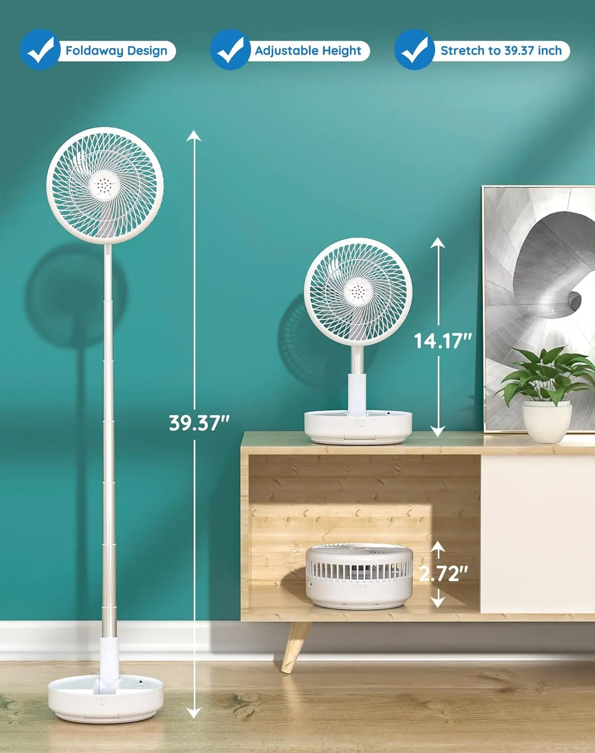 Primevolve Portable Oscillating Standing Fan,Rechargeable Battery Operated USB Floor Table Desk Fan with Remote, Bedroom Camping Travel Fans White 7.7"