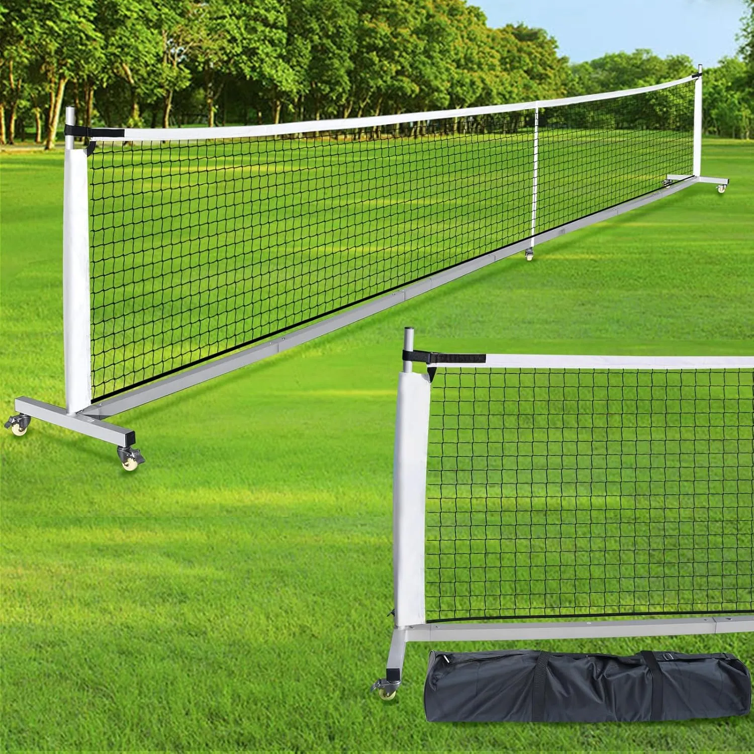 Pro Pickleball Net Portable with Wheels – 22ft Heavy Duty Pickleball Net System with Sturdy Aluminum Frame for Outdoor & Indoor – Nylon Net & Carrying Bag for Pickleball, Tennis, Badminton