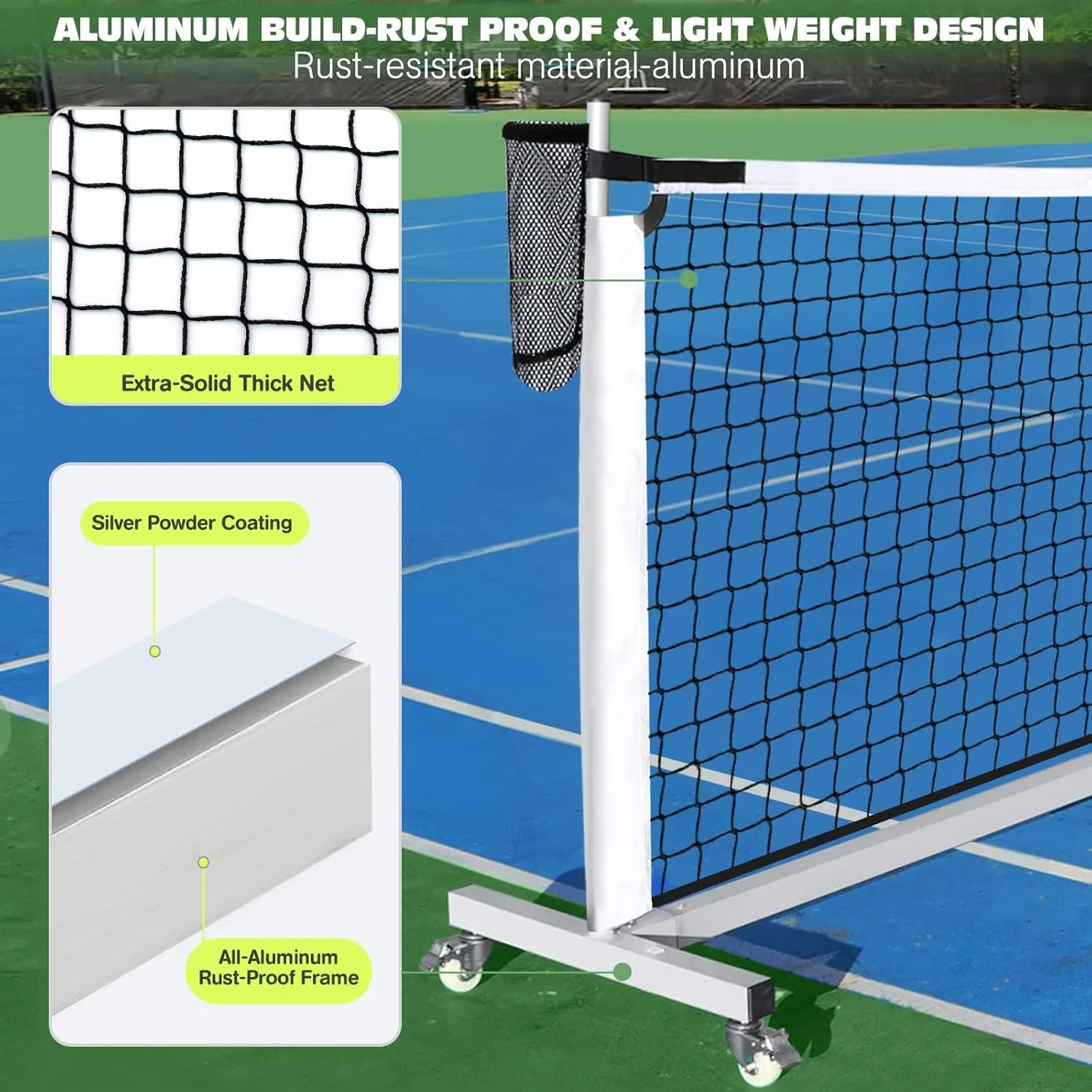 Pro Pickleball Net Portable with Wheels – 22ft Heavy Duty Pickleball Net System with Sturdy Aluminum Frame for Outdoor & Indoor – Nylon Net & Carrying Bag for Pickleball, Tennis, Badminton