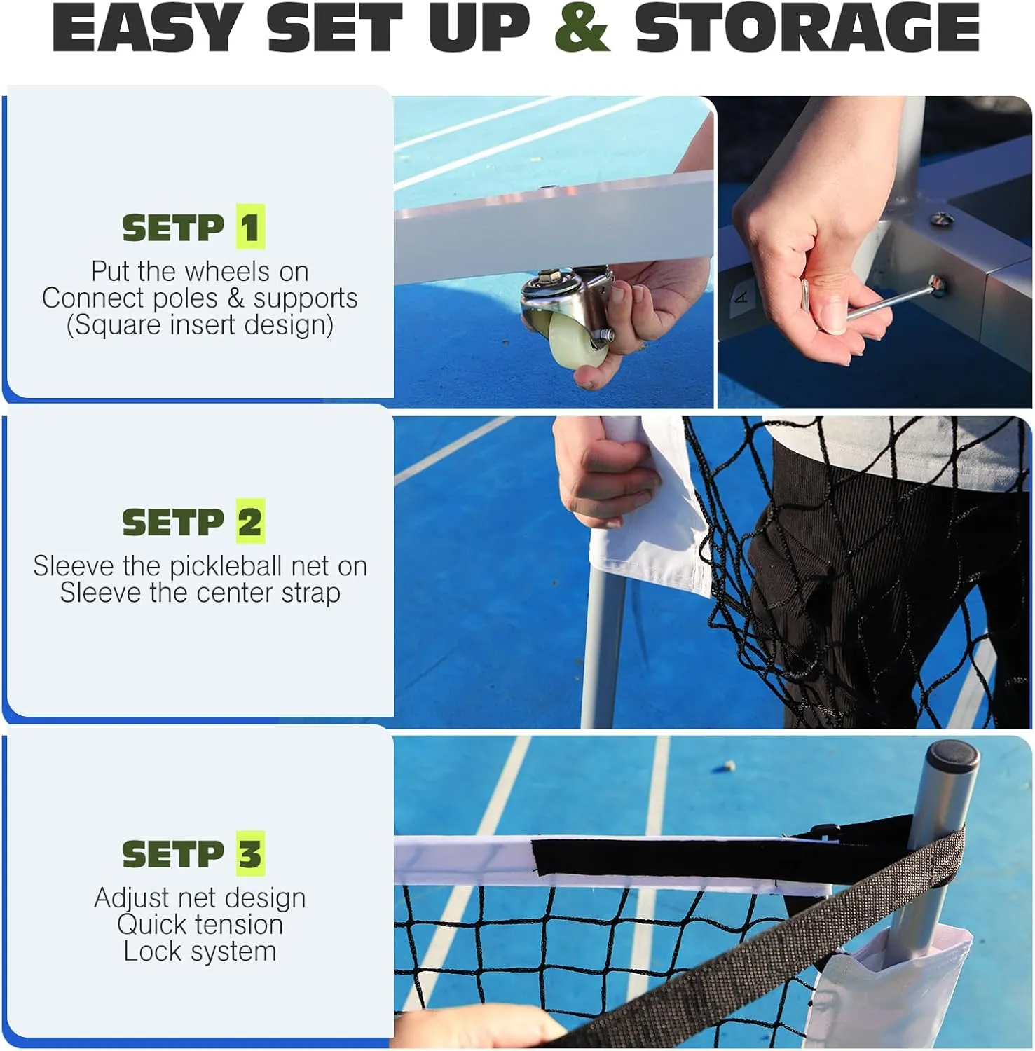 Pro Pickleball Net Portable with Wheels – 22ft Heavy Duty Pickleball Net System with Sturdy Aluminum Frame for Outdoor & Indoor – Nylon Net & Carrying Bag for Pickleball, Tennis, Badminton