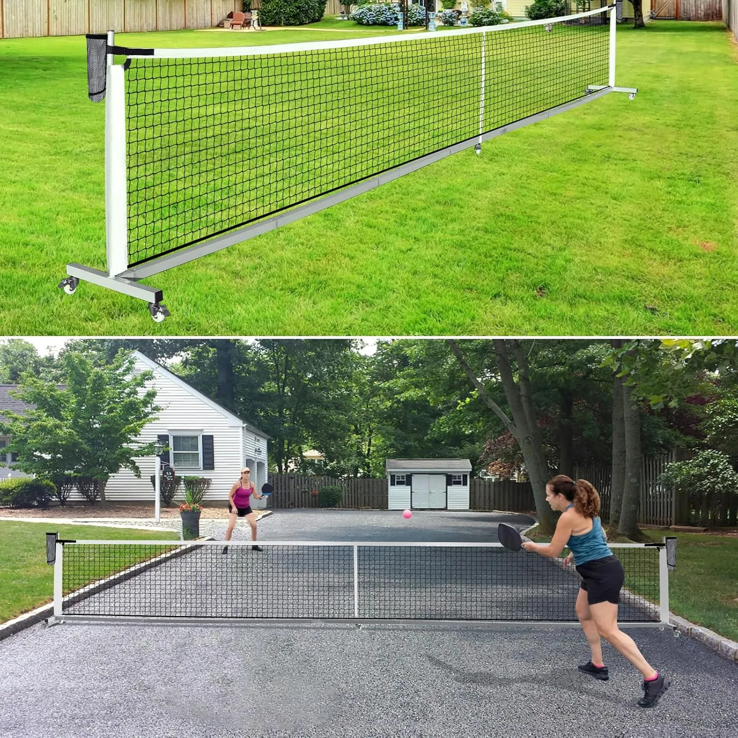 Pro Pickleball Net Portable with Wheels – 22ft Heavy Duty Pickleball Net System with Sturdy Aluminum Frame for Outdoor & Indoor – Nylon Net & Carrying Bag for Pickleball, Tennis, Badminton