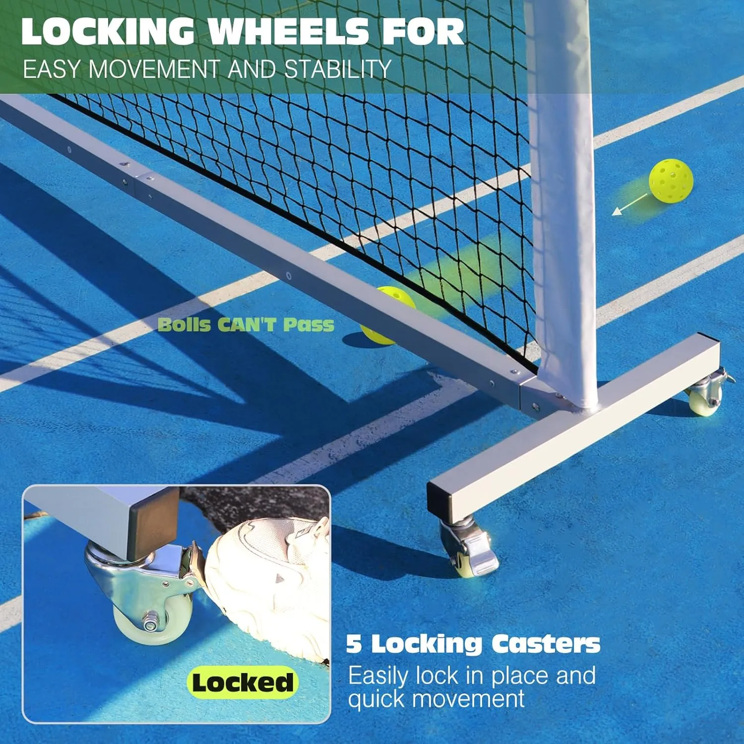 Pro Pickleball Net Portable with Wheels – 22ft Heavy Duty Pickleball Net System with Sturdy Aluminum Frame for Outdoor & Indoor – Nylon Net & Carrying Bag for Pickleball, Tennis, Badminton