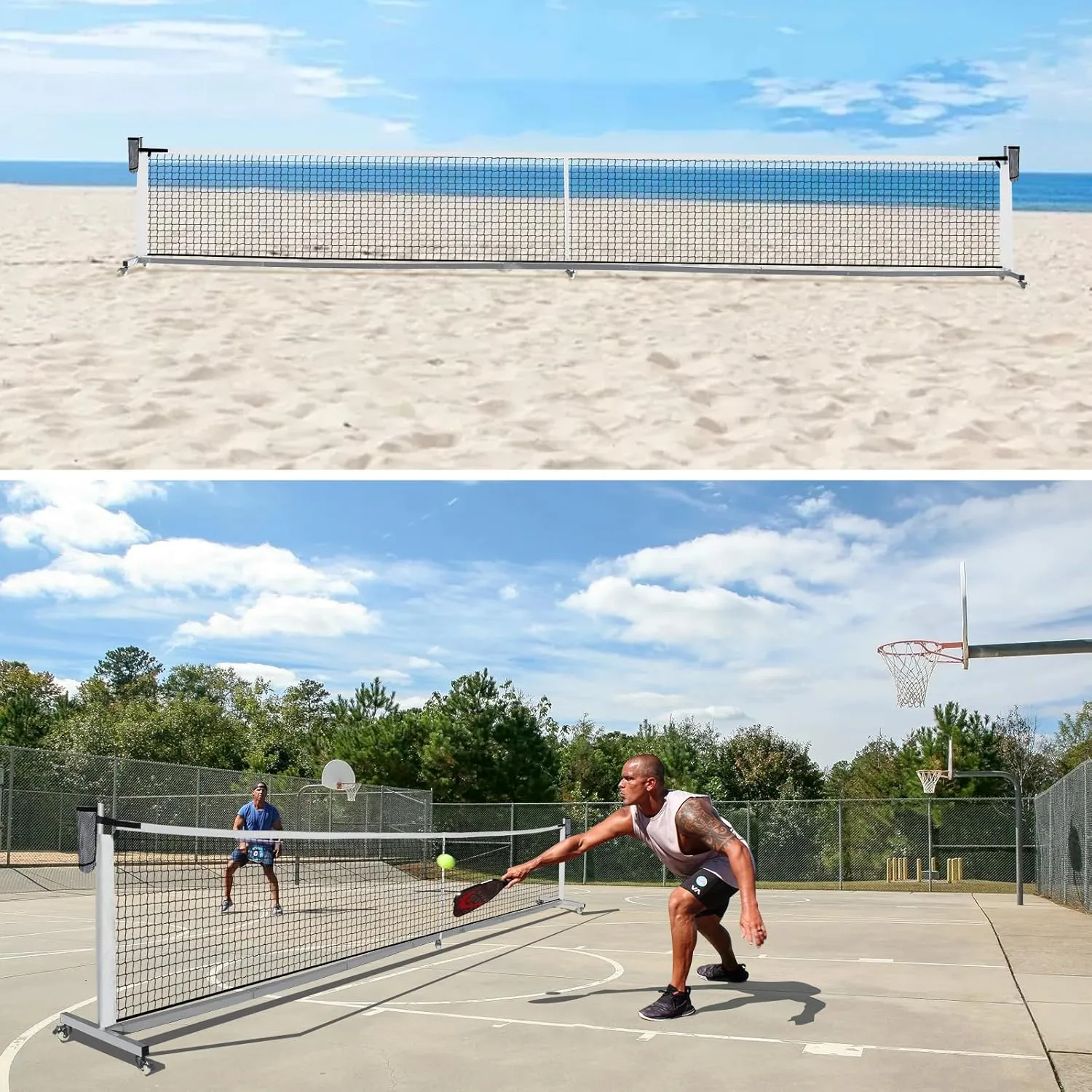 Pro Pickleball Net Portable with Wheels – 22ft Heavy Duty Pickleball Net System with Sturdy Aluminum Frame for Outdoor & Indoor – Nylon Net & Carrying Bag for Pickleball, Tennis, Badminton
