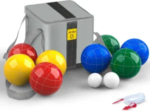 Professional Grade 107mm Bocce Ball Game Set Regulation Size and Weight 920g for Official Tournaments (Classic Multi-Color)