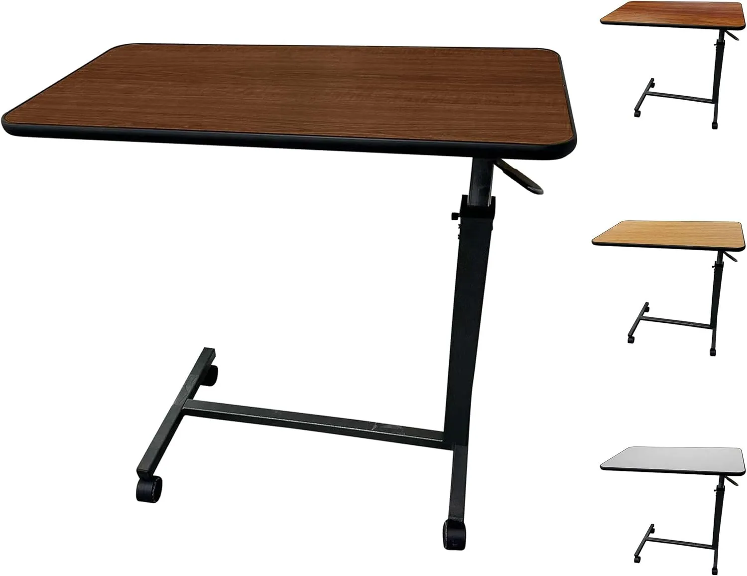 ProHeal Medical Overbed Table with Wheels and Adjustable Height - Mahogany Color Rolling Over Bed Bedside Table for Hospital and Home Use