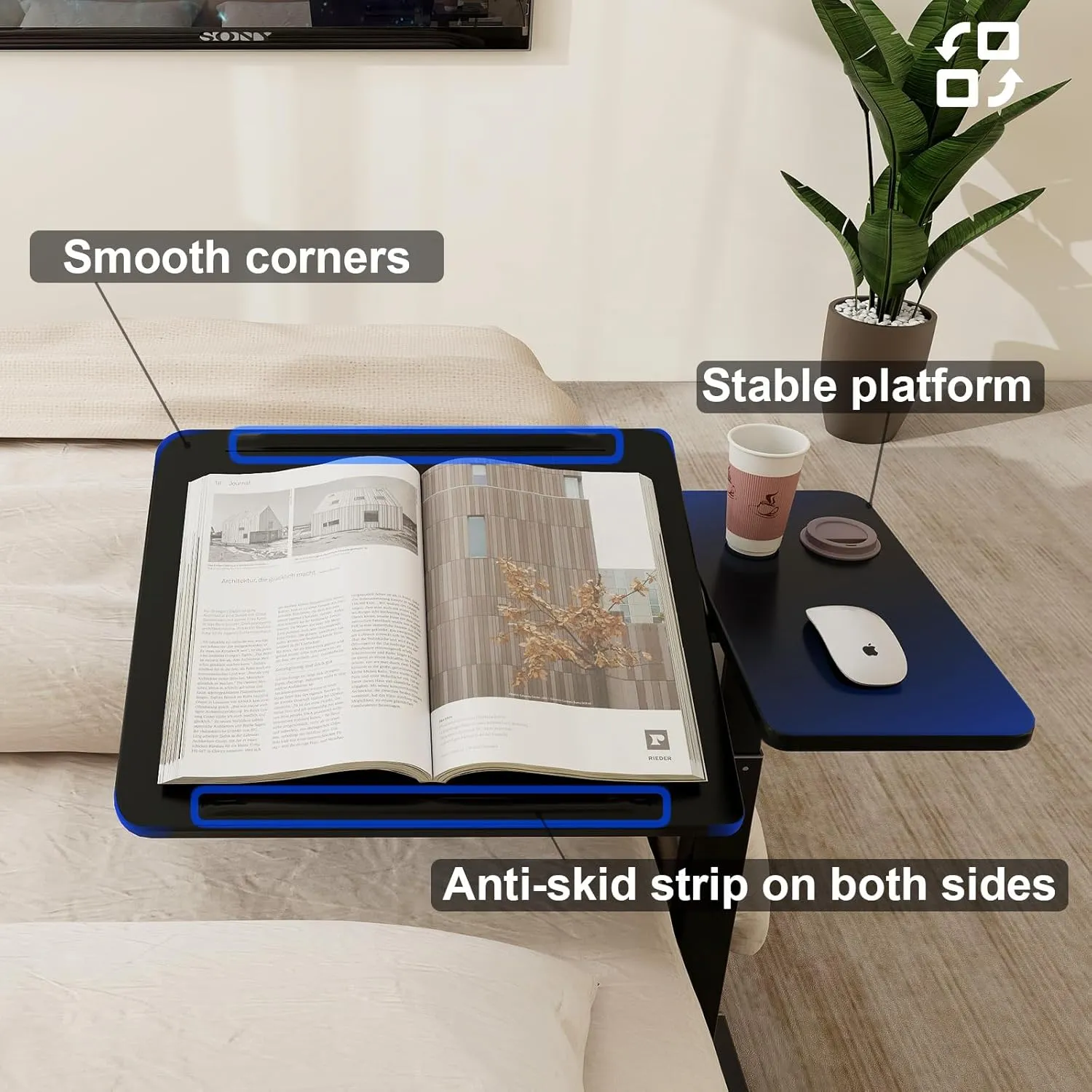 PUNCIA Adjustable Pneumatic Mobile Overbed Table with Wheels Split Top Tilting Bedside Bed Table with Tray Rolling Laptop Computer Standing Desk Cart Height 27"-40"