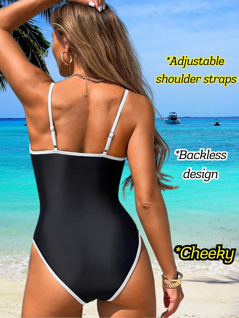 Push Up Swimsuit, Color Block High Cut, Vacation Pool Party, Sexy One Piece Bathing Suit Cheeky Going Out Outfits