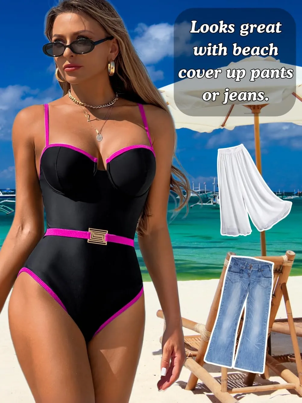 Push Up Swimsuit, Color Block High Cut, Vacation Pool Party, Sexy One Piece Bathing Suit Cheeky Going Out Outfits