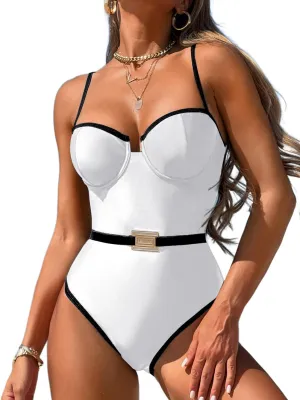 Push Up Swimsuit, Color Block High Cut, Vacation Pool Party, Sexy One Piece Bathing Suit Cheeky Going Out Outfits