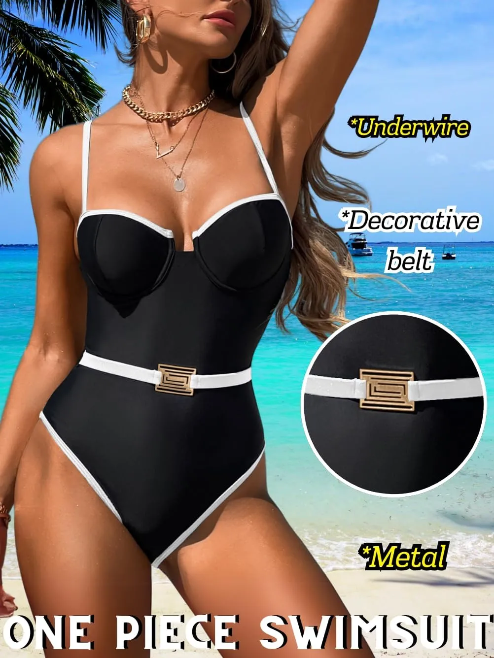 Push Up Swimsuit, Color Block High Cut, Vacation Pool Party, Sexy One Piece Bathing Suit Cheeky Going Out Outfits