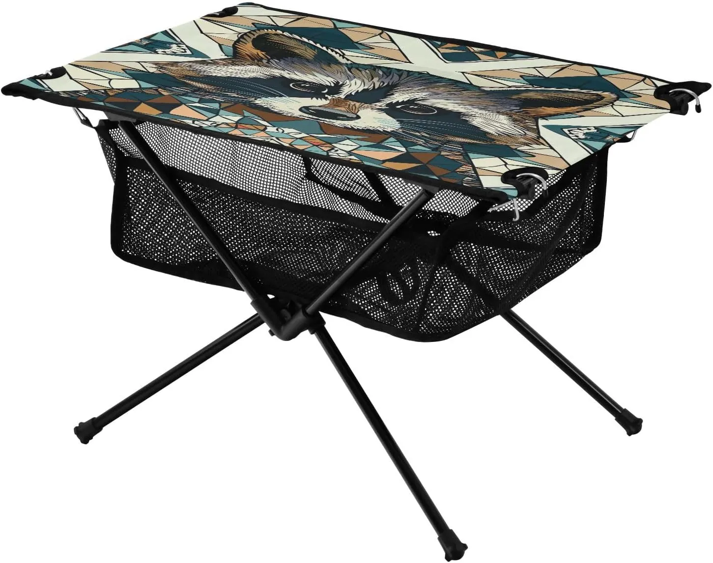 Raccoon Portrait Pattern Portable Folding Camping Table, Compact Lightweight Beach Table with Carrying Bag for Outdoor Picnics, BBQs, Camp