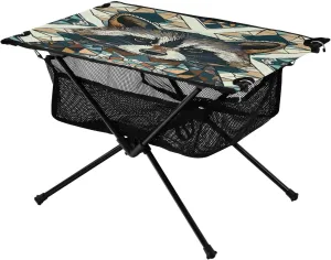 Raccoon Portrait Pattern Portable Folding Camping Table, Compact Lightweight Beach Table with Carrying Bag for Outdoor Picnics, BBQs, Camp