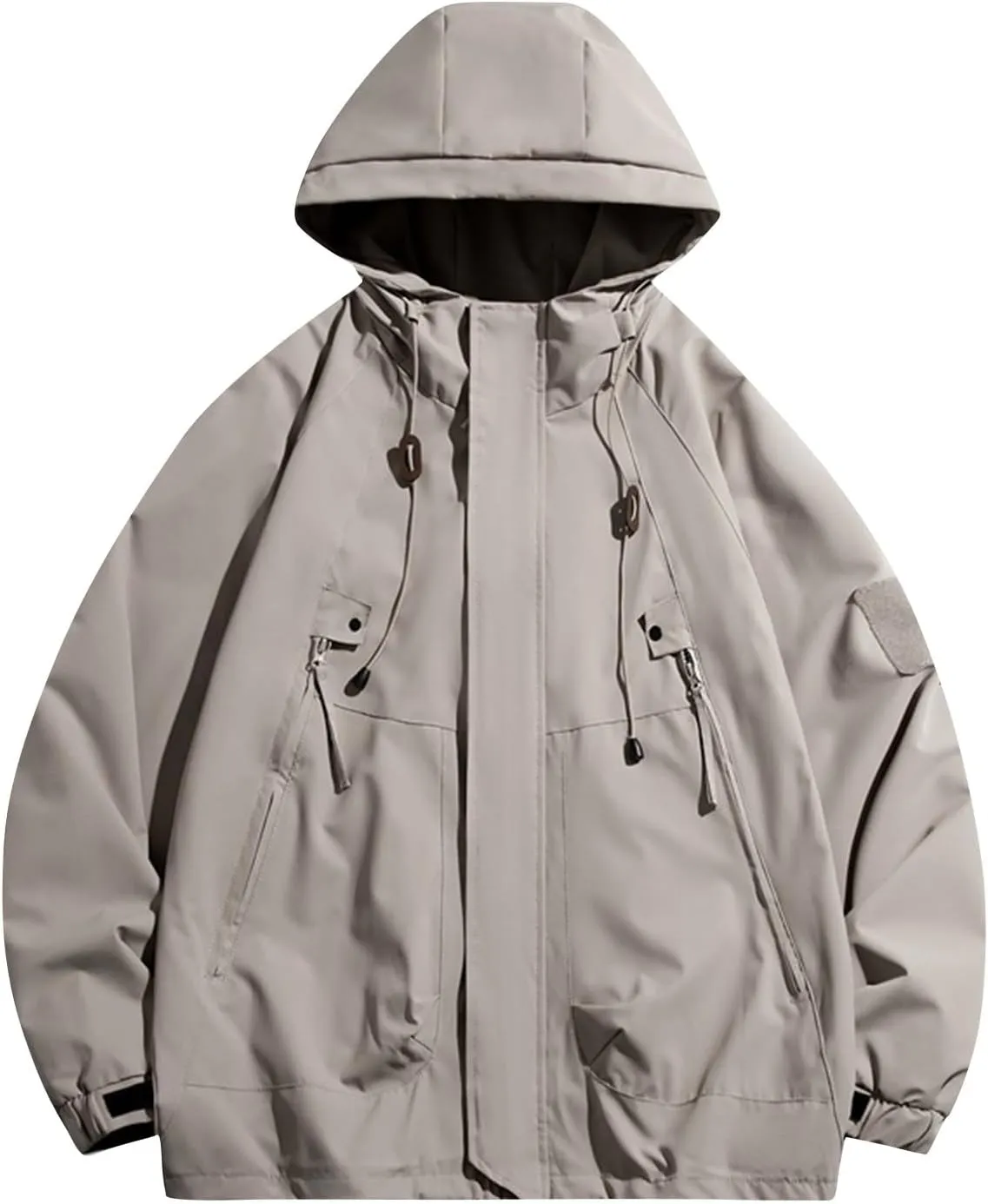 Rain Jacket Men Drawstring Lightweight Waterproof Rain Coats Poncho Sun Protective Outdoor Jacket with Hooded