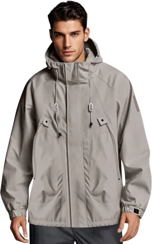 Rain Jacket Men Drawstring Lightweight Waterproof Rain Coats Poncho Sun Protective Outdoor Jacket with Hooded