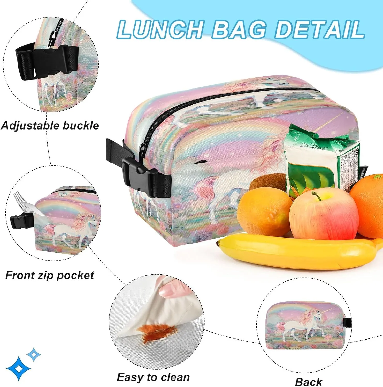 Rainbow Garden Unicorn Backpack for Kids Lightweight Travel Schoolbags with Lunch Box Set, A01E23037