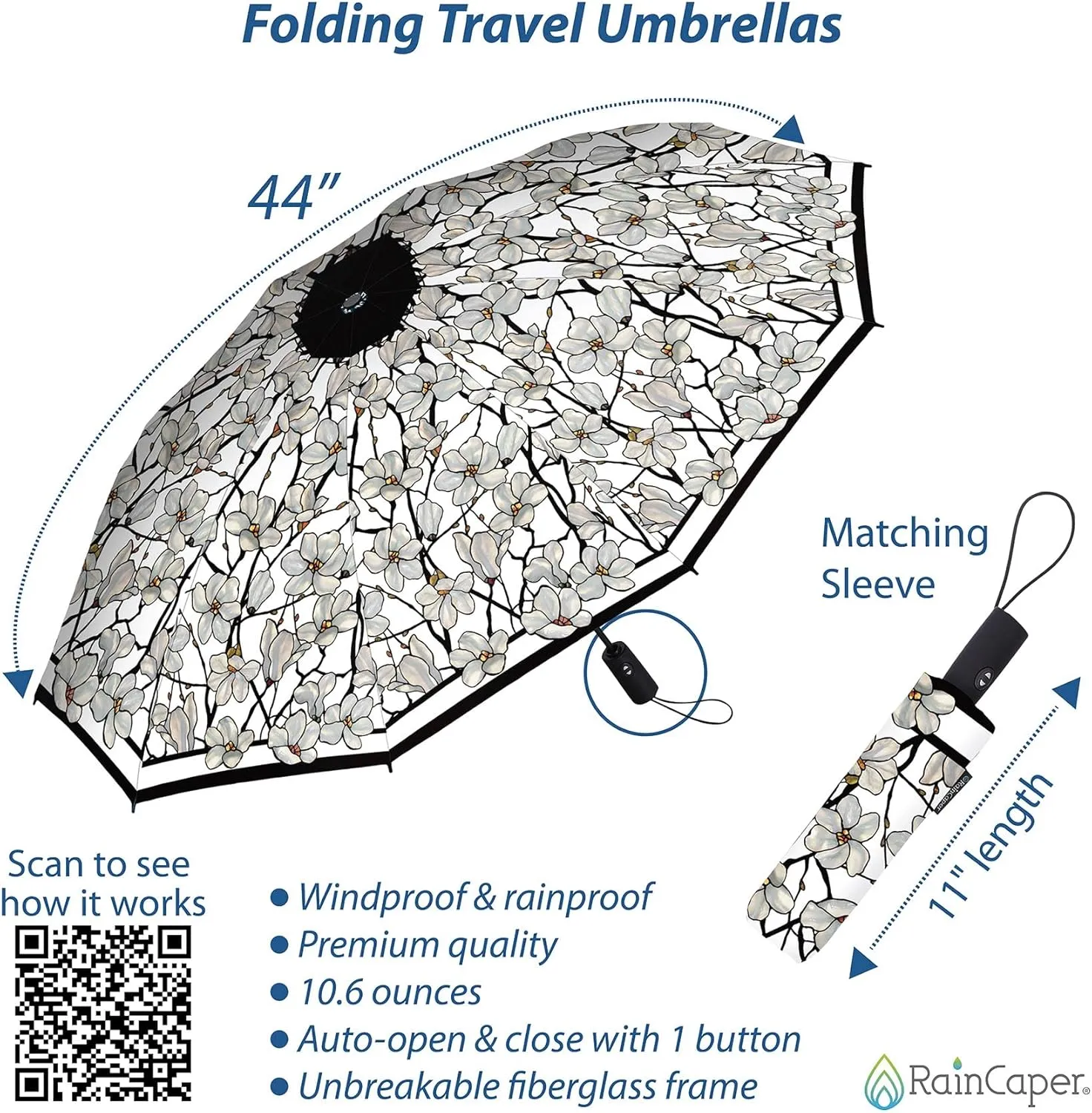 RainCaper Folding Travel Umbrellas