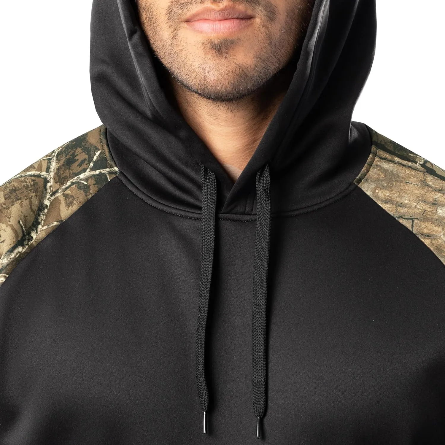 Realtree Men's Performance Raglan Colorblock Fleece Pullover Hoodie
