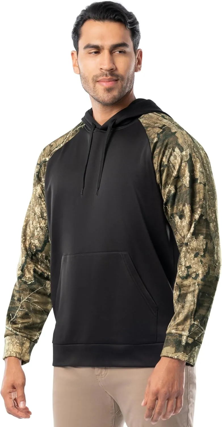 Realtree Men's Performance Raglan Colorblock Fleece Pullover Hoodie