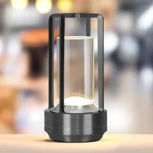 Rechargeable Cordless LED Lamp,Portable Metal Table Lamp for Indoor/Outdoor , 3-Colour Infinitely Dimming Battery Powered Small Desk Lamp, Restaurant/Bedroom/Bar/Coffee Shop/Camping Light (Grey)