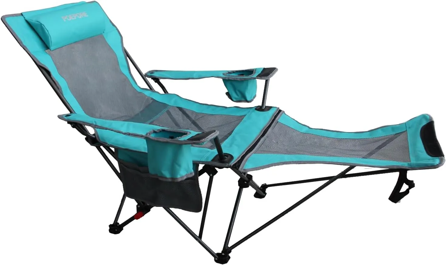 Reclining Camping Chair with Removable Footrest Lounge Chair with Headrest, Cotton Cushion, Portable Adjustable Folding Chairs for Adults Cyan