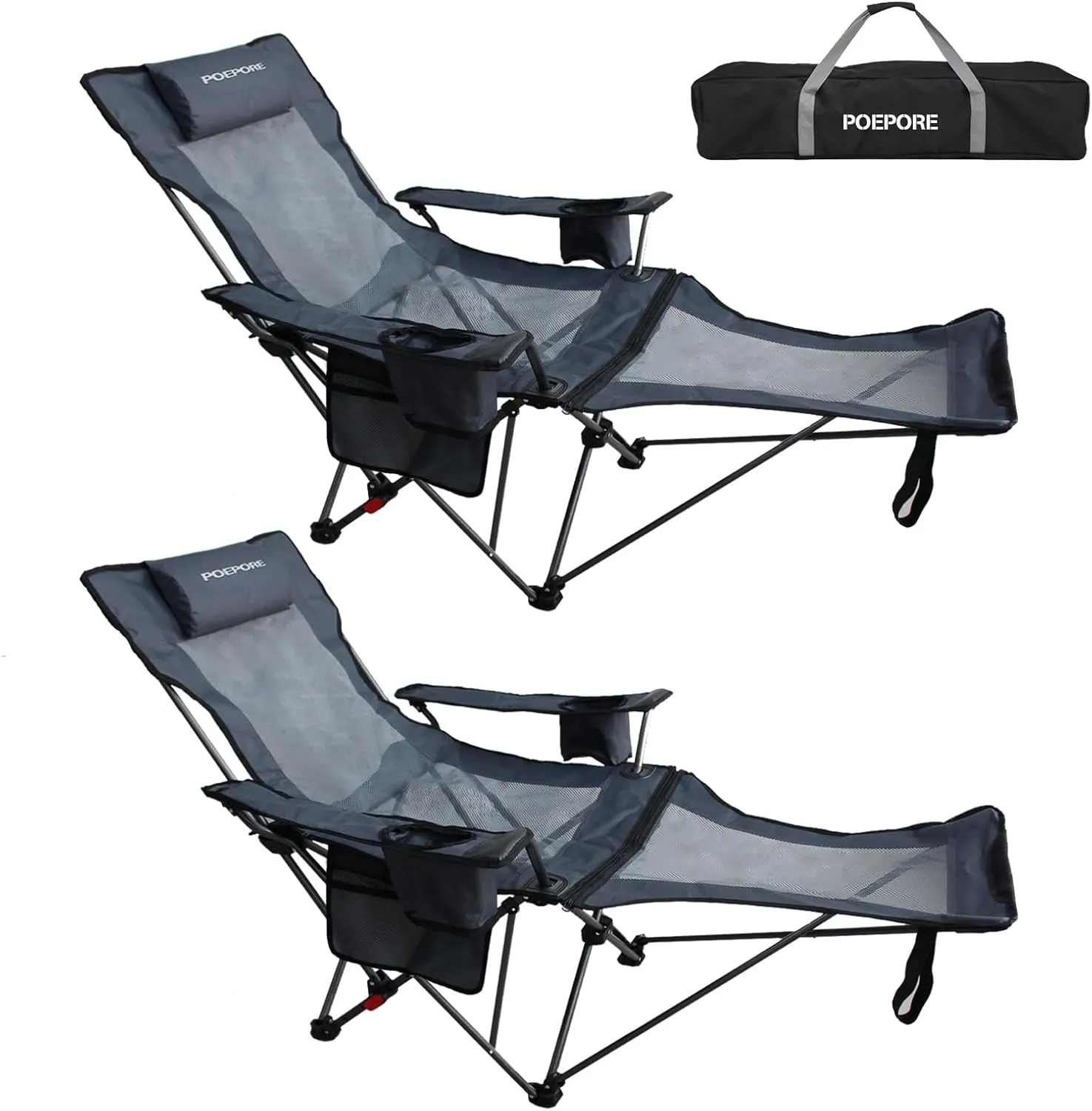 Reclining Camping Chair with Removable Footrest Lounge Chair with Headrest, Cotton Cushion, Portable Adjustable Folding Chairs