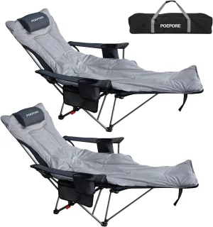 Reclining Camping Chair with Removable Footrest Lounge Chair with Headrest, Cotton Cushion, Portable Adjustable Folding Chairs