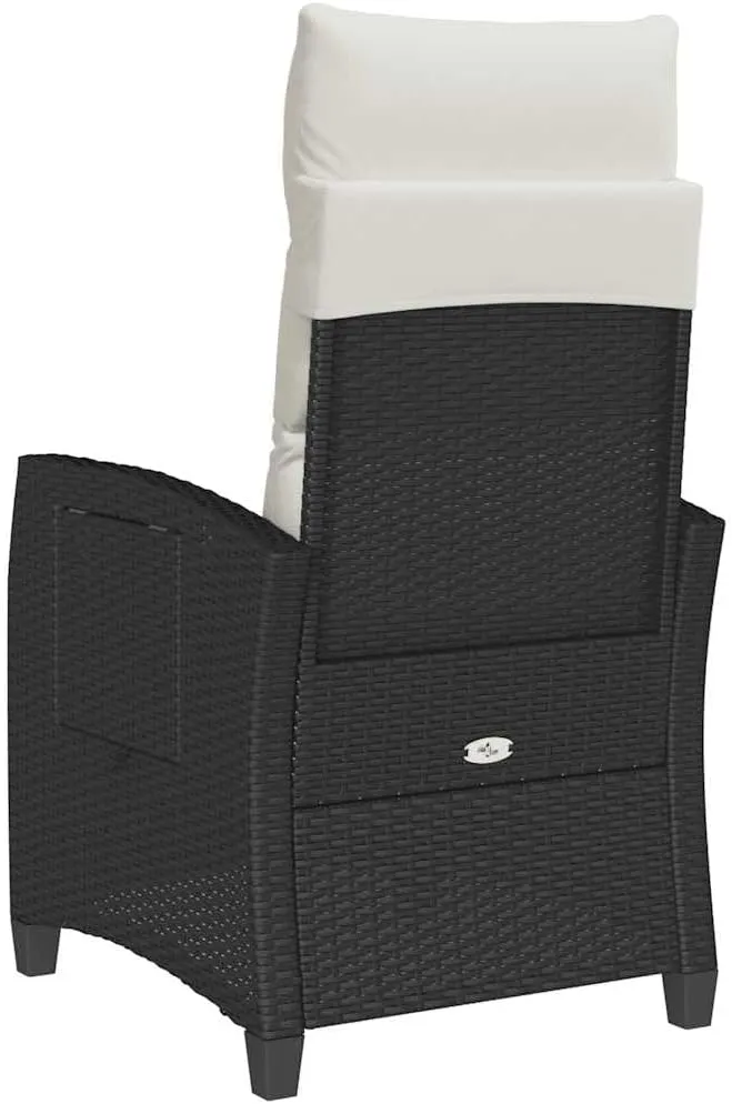 Reclining Patio Chair with Foldable Side Table Black PE Rattan Outdoor Furniture Lounge Chair Adjustable Backrest Thick Cushions for Pool Beach Camping