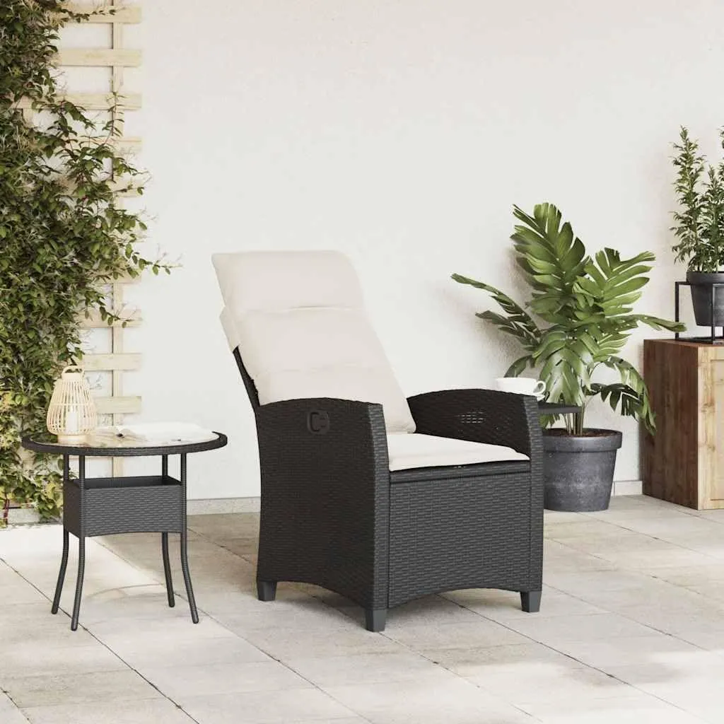 Reclining Patio Chair with Foldable Side Table Black PE Rattan Outdoor Furniture Lounge Chair Adjustable Backrest Thick Cushions for Pool Beach Camping