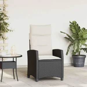 Reclining Patio Chair with Foldable Side Table Black PE Rattan Outdoor Furniture Lounge Chair Adjustable Backrest Thick Cushions for Pool Beach Camping