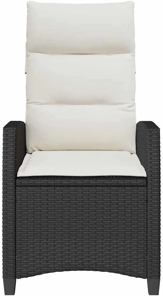 Reclining Patio Chair with Foldable Side Table Black PE Rattan Outdoor Furniture Lounge Chair Adjustable Backrest Thick Cushions for Pool Beach Camping