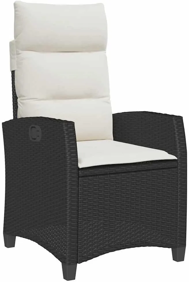 Reclining Patio Chair with Foldable Side Table Black PE Rattan Outdoor Furniture Lounge Chair Adjustable Backrest Thick Cushions for Pool Beach Camping