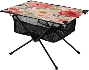 Red and Pink Flowers Portable Folding Camping Table, Compact Lightweight Beach Table with Carrying Bag for Outdoor Picnics, BBQs, Camp