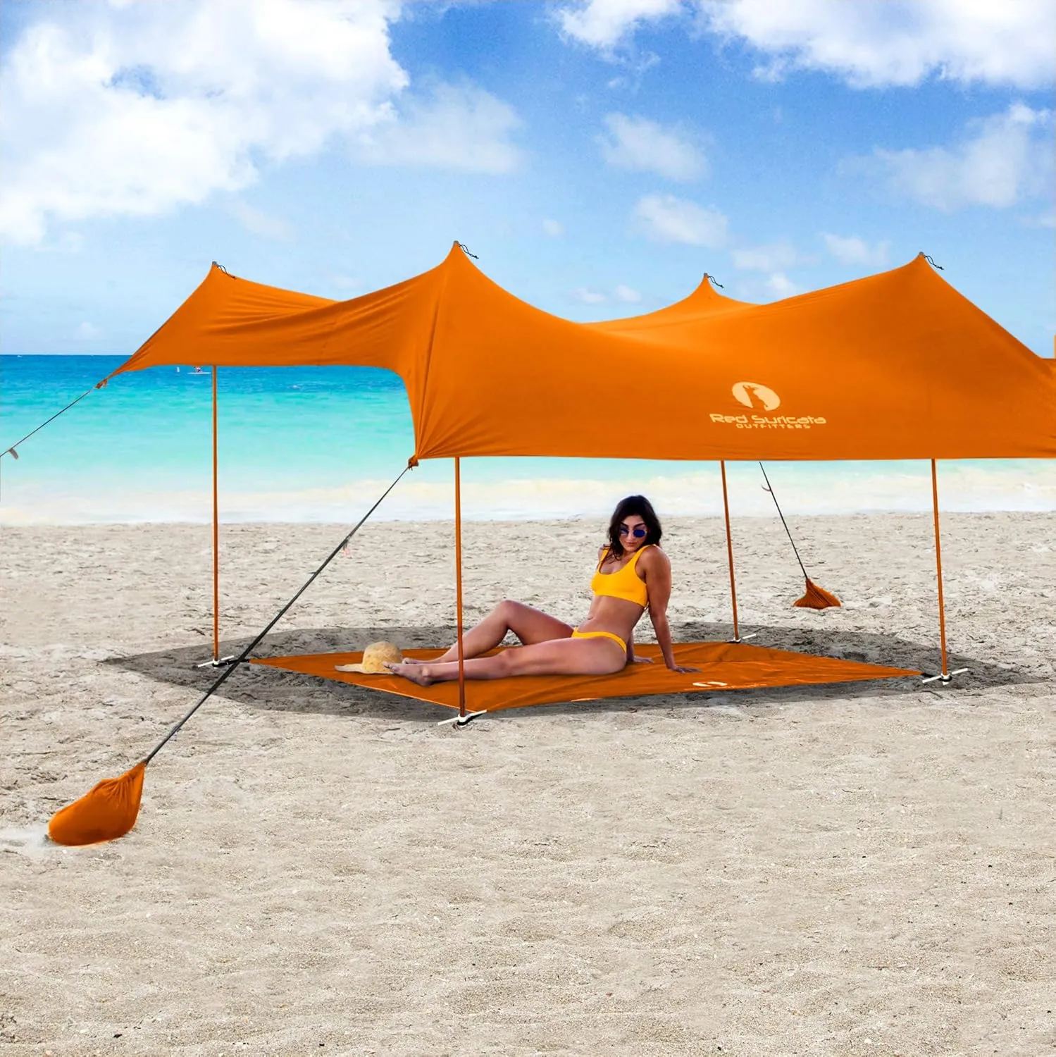 Red Suricata Sand Free Beach Mat – Large Sandproof Beach Blanket, Sandless, Waterproof – Fits and Matches Beach Canopy - Oversized Sand Proof Beach Mats for Outdoor, Picnic, Camping (Large, Orange)