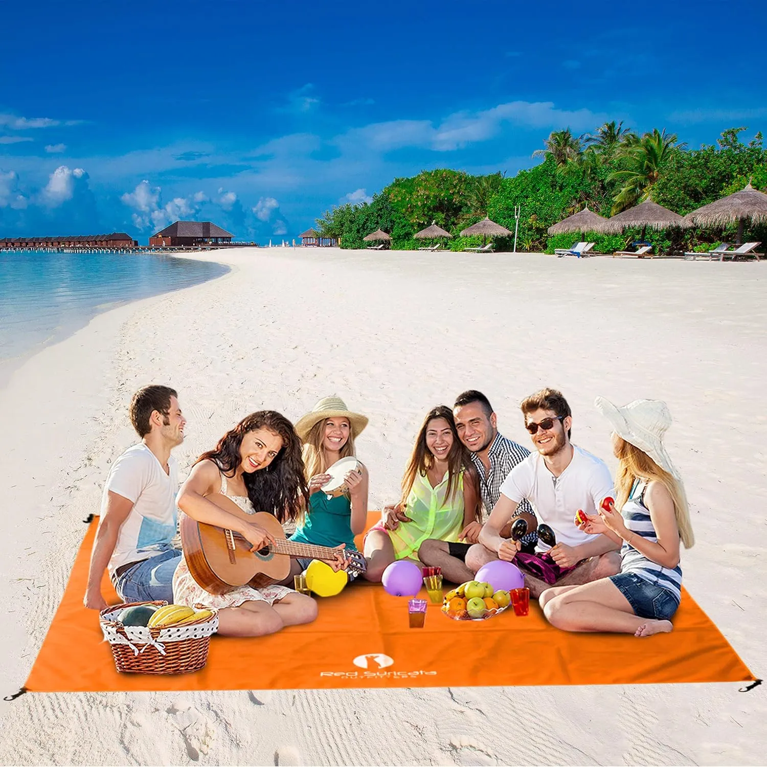 Red Suricata Sand Free Beach Mat – Large Sandproof Beach Blanket, Sandless, Waterproof – Fits and Matches Beach Canopy - Oversized Sand Proof Beach Mats for Outdoor, Picnic, Camping (Large, Orange)