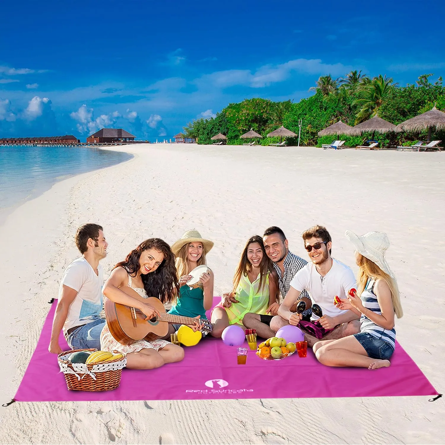 Red Suricata Sand Free Beach Mat – Large Sandproof Beach Blanket, Sandless, Waterproof – Fits and Matches Beach Canopy - Oversized Sand Proof Beach Mats for Outdoor, Picnic, Camping (Large, Pink)