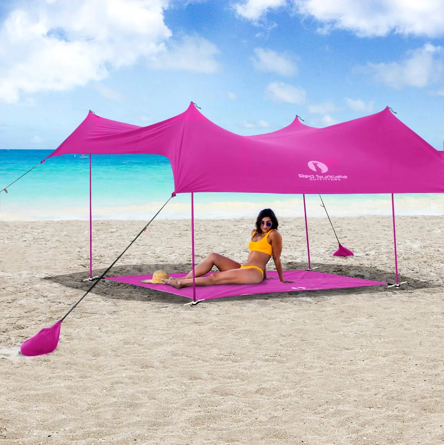 Red Suricata Sand Free Beach Mat – Large Sandproof Beach Blanket, Sandless, Waterproof – Fits and Matches Beach Canopy - Oversized Sand Proof Beach Mats for Outdoor, Picnic, Camping (Large, Pink)