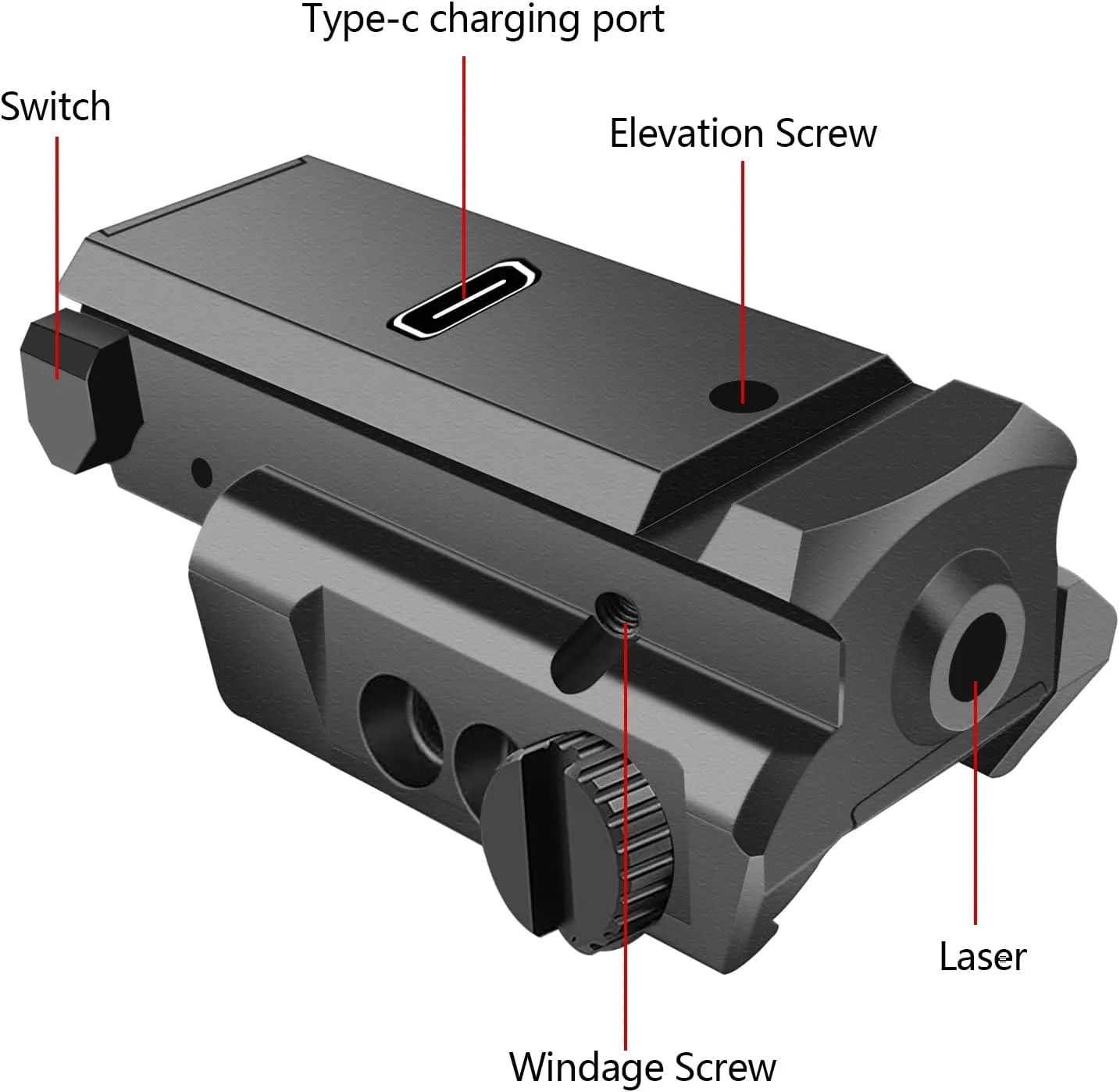 Red/Blue/Green Dot Laser Sight Compact Shockproof with Picatinny Weaver Rail for Pistol Handgun Gun Rifle USB Tup-C Charging Cable