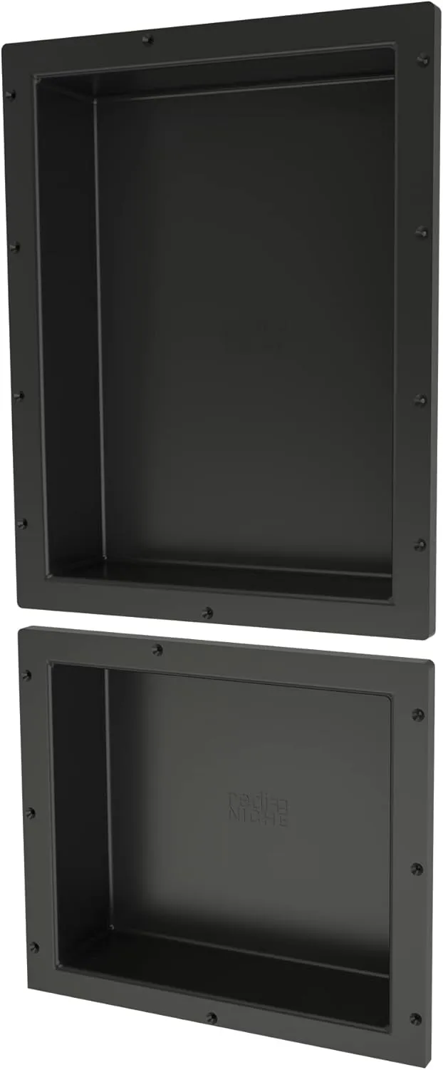 Redi Niche Double Niche Recessed Shower Shelf- Black, Two Inner Shelves, 16-Inch Width x 34-Inch Height x 4-Inch Depth