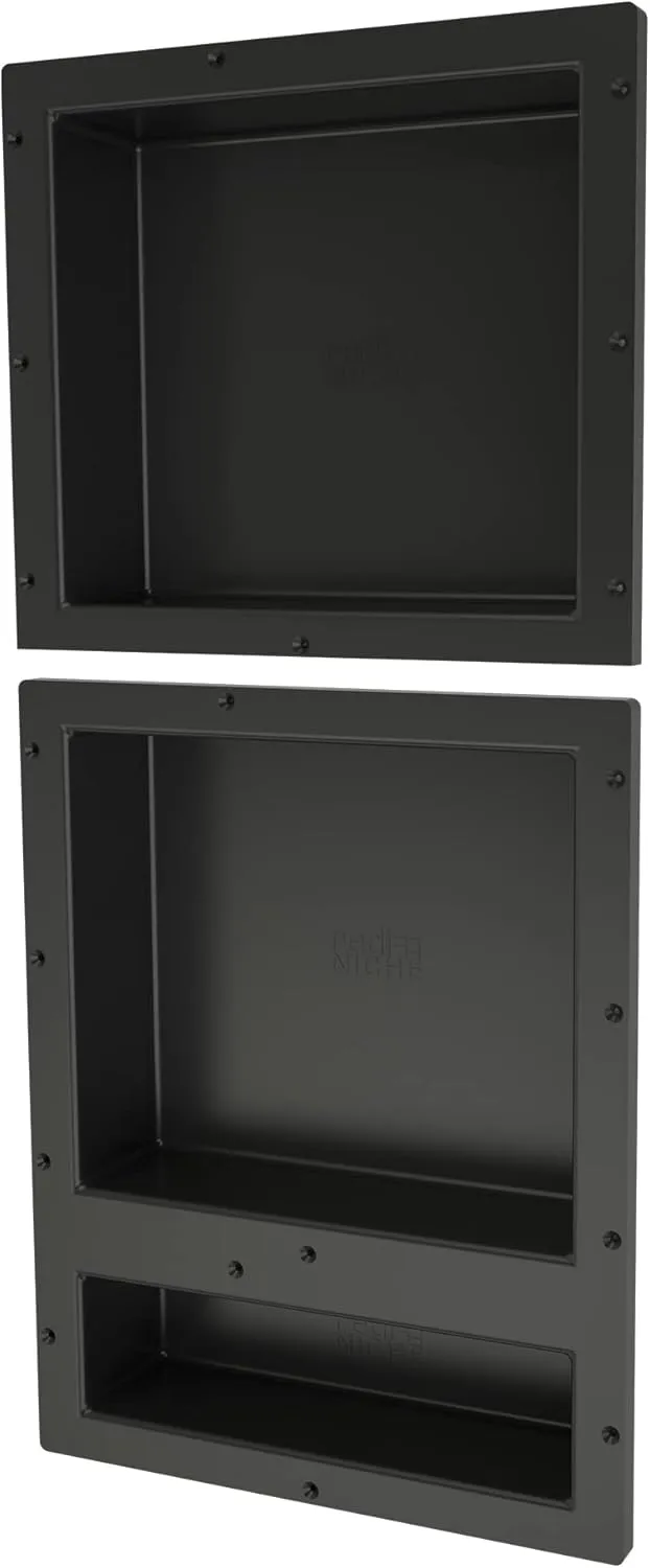 Redi Niche Triple Niche Recessed Shower Shelf- Black, Three Inner Shelves, 16-Inch Width x 34-Inch Height x 4-Inch Depth
