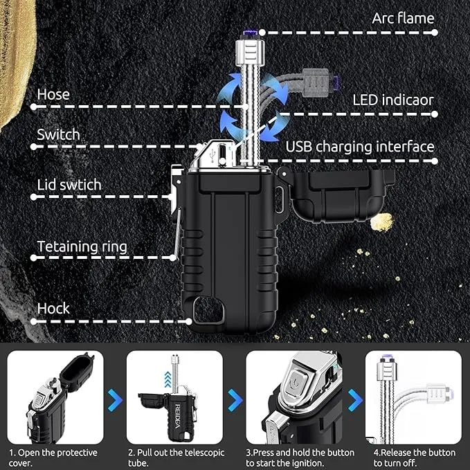 REIDEA Lighter Q5 Flexible Electric Lighter, USB Rechargeable Windproof Waterproof Flameless Arc Lighter for Candle, Aromatherapy, Camping, BBQ, and More