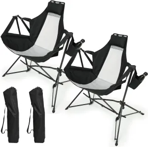 Relax Anywhere with Portable Folding Hammock Camping Chair, Adjustable Recliner with Pillow and Cup Holder, Black