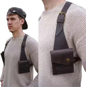 Resnan Underarm Double Shoulder Bag Leather Holster Wallet Adjustable Concealed Armpit Bag Crisscross Back Satchel
