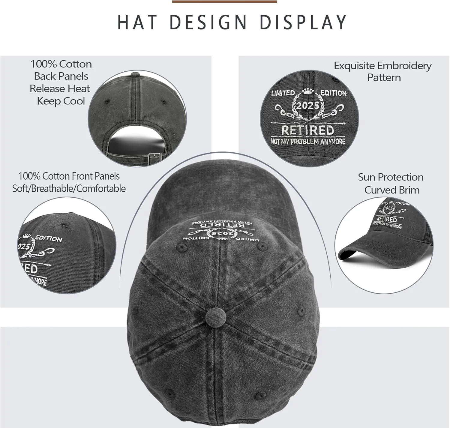 Retirement Gifts for Men Women 2025 Funny Retired Hat Retirement Party Decoration 100% Cotton Baseball Cap