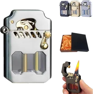 Retro Kerosene Lighter, Mechanical Metal Rocker Lighter, Retro Transparent Oil Tank, Metal Rocker, Windproof, Suitable for Collection, Outdoor Camping and Gift Giving(Silver)